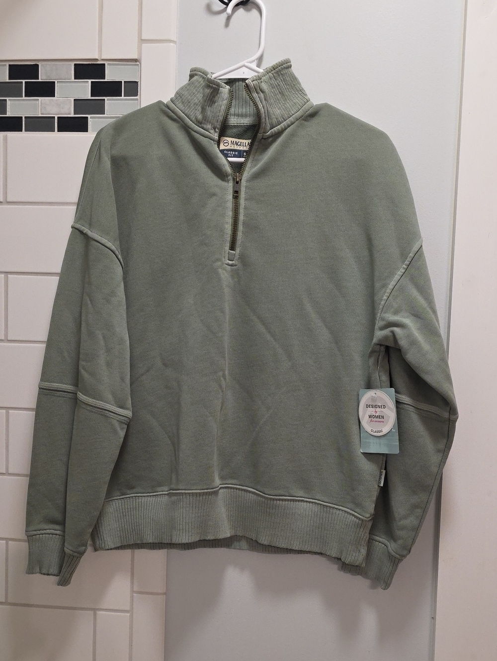 Magellan Outdoors Women's Sage Green Quarter-Zip Pullover Sweater